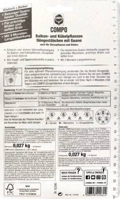 Bestseller -Compo Verkäufe Compo20Balkon 20und20Kuebelpflanzen20Duengestaebchen 36765 H01
