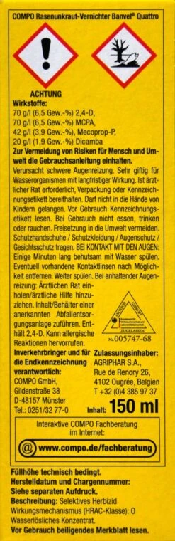 Compo Rasenunkraut-Vernichter Banvel Quattro - 150 Ml -Compo Verkäufe Compo20Rasenunkraut Vernichter20Banvel20Quattro 33421 L01