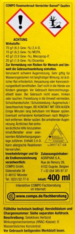 Compo Rasenunkrautvernichter Banvel Quattro - 400 Ml -Compo Verkäufe Compo20Rasenunkrautvernichter20Banvel20Quattro 33430 L01